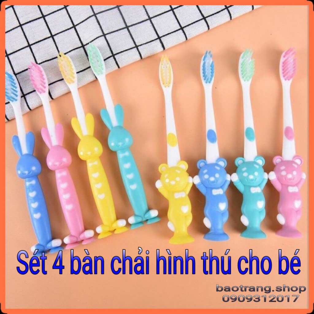 [Siêu rẻ] Sét 4 bàn chải đánh răng hình thú cho bé