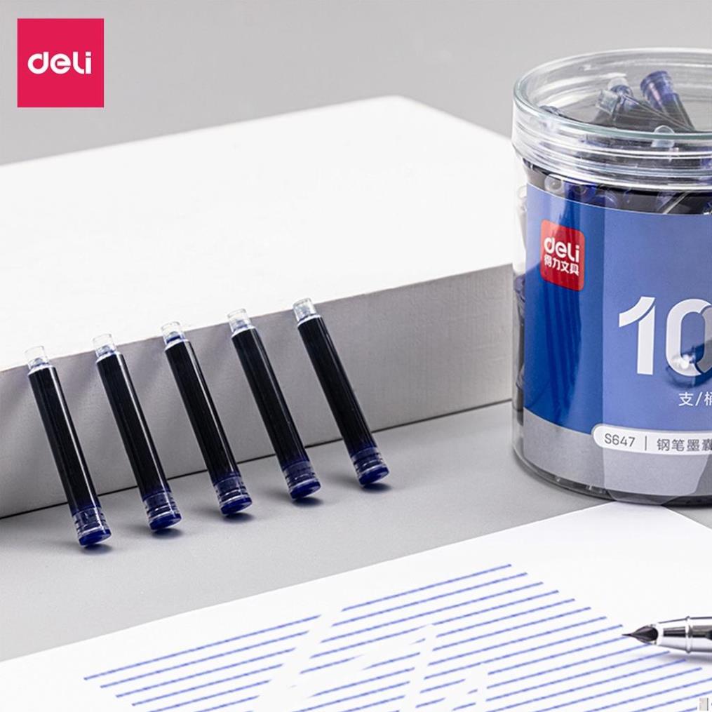100 Ống mực thay thế bút máy Deli -màu xanh - S647
