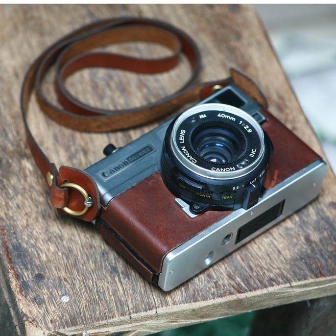 Dây máy ảnh vintage RAM Leather A2 da bò thật da bò nâu sáng