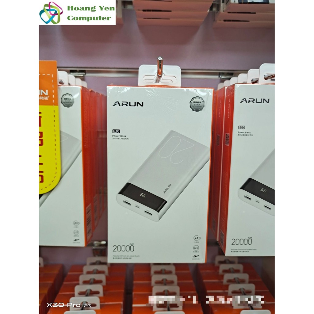 Sạc Sự Phòng Arun E20 20000mAh Màn Hình Led, Lõi Polymer - BH 1 Năm - Hoàng Yến Computer