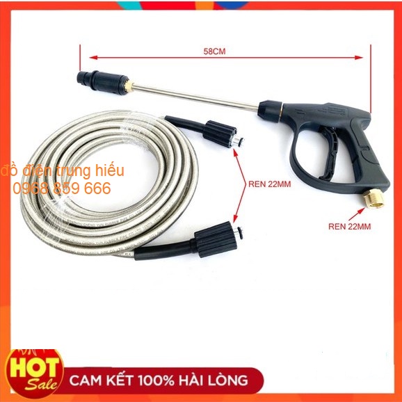 Bộ 10 - 15 - 20m - 30m dây rửa xe và súng rửa xe áp lực cao (kèm ống nối inox dài 36cm)