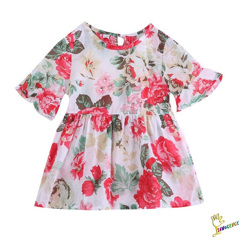 ❤XZQ-Fashion Baby Kids Girls Floral Short Sleeved Flounced T-Shirt Tops Blouses 1-6T