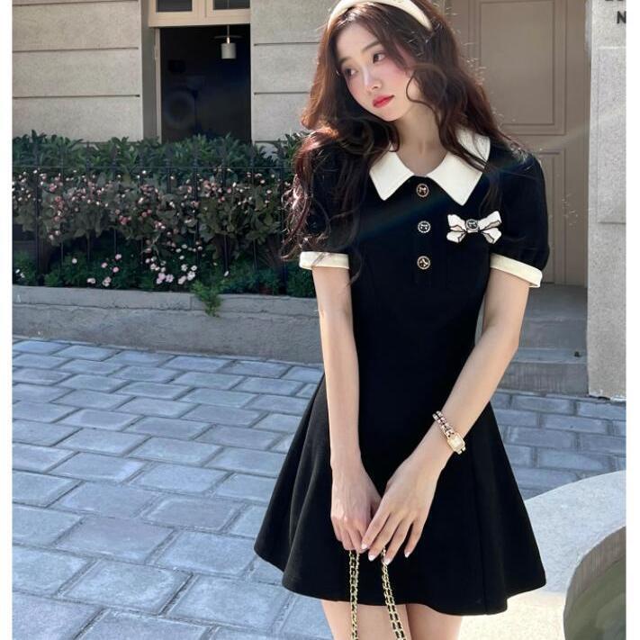 Đầm Chữ A Ôm Eo Tay Ngắn Cổ polo Thời Trang Ngọt Ngào Dành Cho Nữ