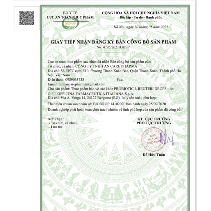 Lợi khuẩn dành cho bé - Probiotic L. Reuteri Drops - nhập khẩu chính hãng từ Italy