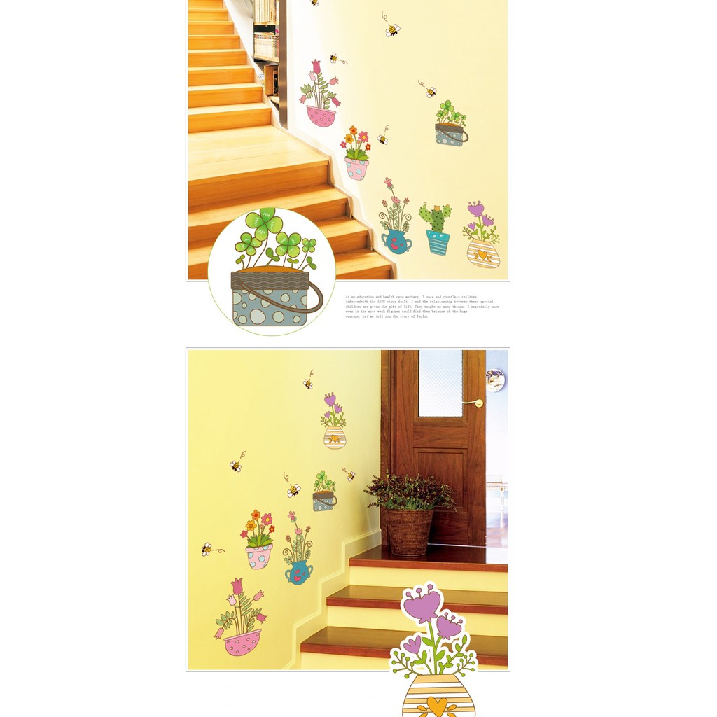 Tranh decal dán tường LỌ HOA với những bông hoa khoe sắc trang trí phòng bếp, cửa hàng - Decal dán tường