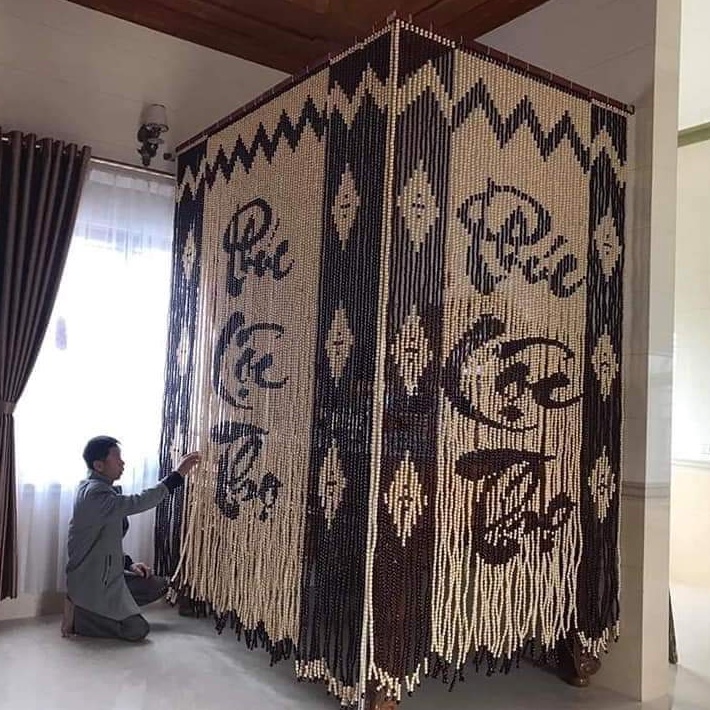 Rèm hạt gỗ bồ đề Phúc Lộc Thọ che phòng thờ, che cửa chính, cửa sổ nhiều kích thước PLT01