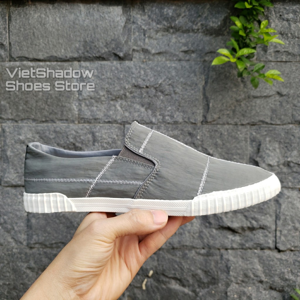 Slip on nam cao cấp BAODA - Bao độc, bao đẹp - Chất liệu vải gió 4 màu đen full, đen trắng, xám và khaki - Mã 9070