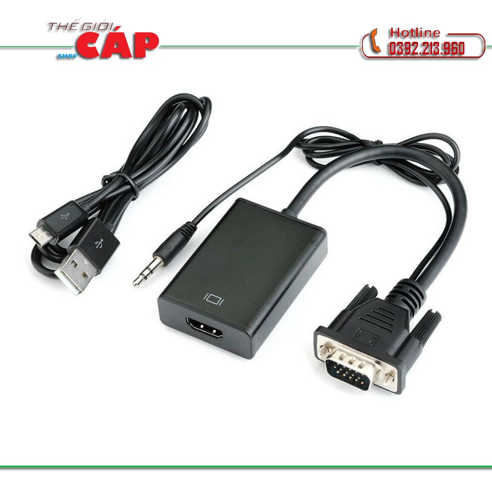 Bộ Cáp chuyển đổi tín hiệu từ VGA sang HDMI có âm thanh kèm theo cáp Micro USB