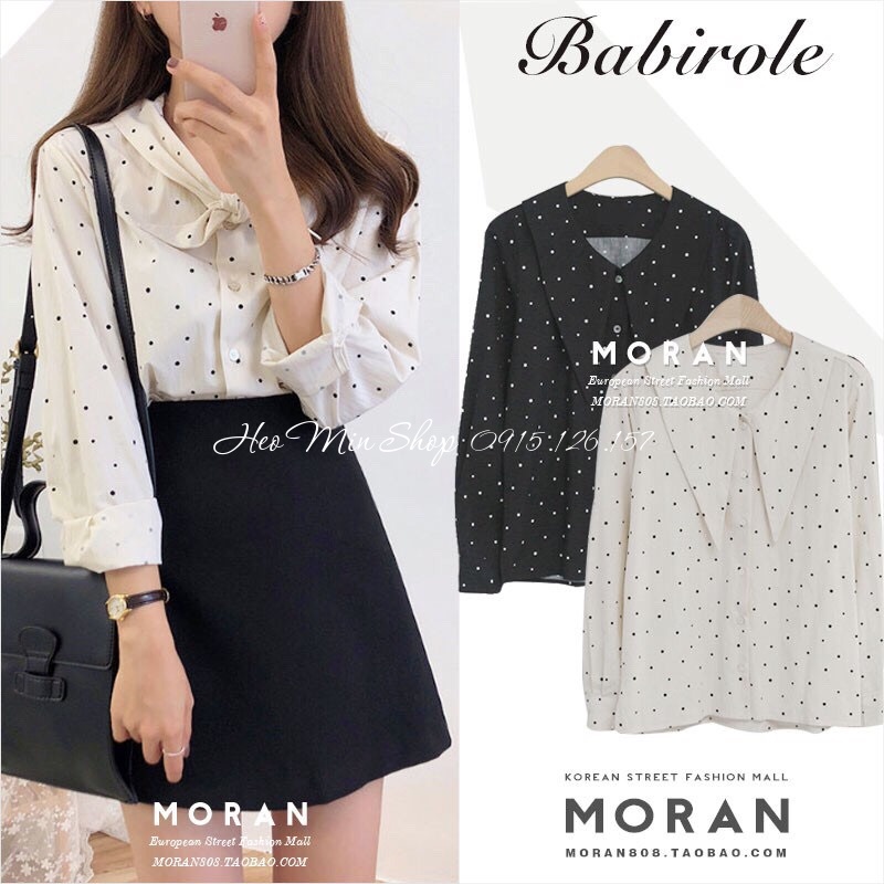 (ORDER) Áo Sơ mi cổ buộc nơ chấm bi A01