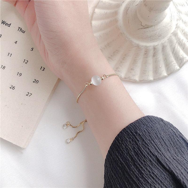 Vòng Đeo Tay Chuỗi Hạt Đá Mắt Mèo Có Thể Điều Chỉnh Phong Cách Hàn Quốc Dành Cho Nữ