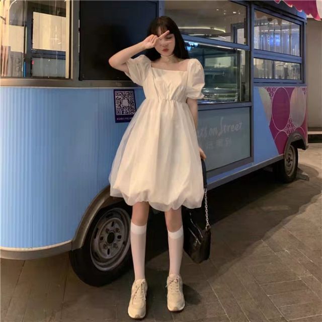 (Order) Đầm tiểu thư bồng bềnh phối lưới Ulzzang