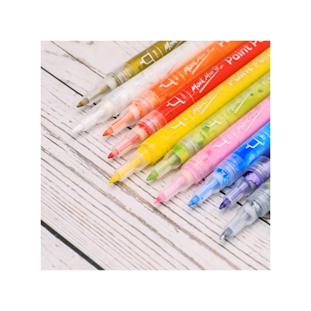 Bút Sơn Acrylic 12 Màu - Acrylic Paint Pens Mont Marte Đầu Bút 1mm - mpn0129 - Vẽ Trên mọi chất liệu