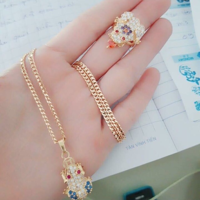 Dây chuyền kèm nhẫn cóc vàng non Thái Lan