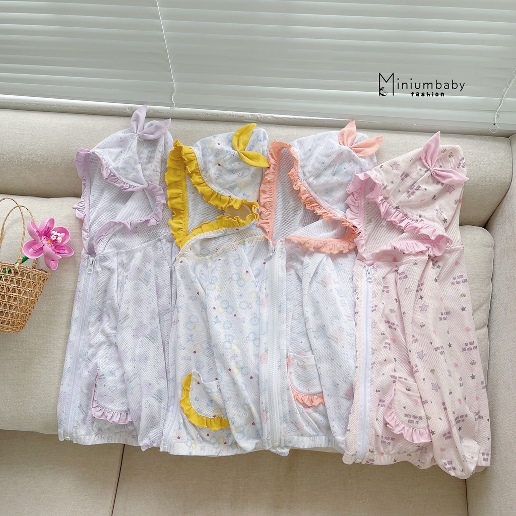 Áo khoác chống nắng cho bé gái, áo thiết kế đi biển, chất liệu cotton thông hơi dạng lưới miniumbabyfashion CN1218