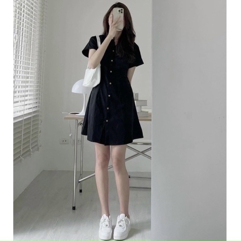 Đầm váy sơ mi basic thắt eo 3 màu