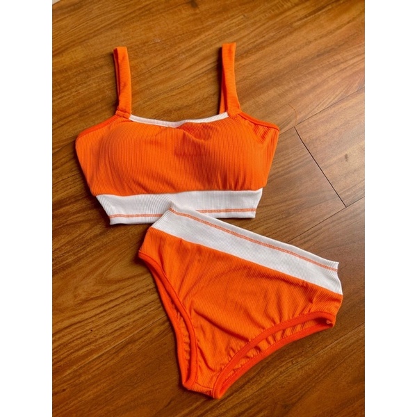 Đồ bơi bikini 2 mảnh màu cam đi biển kèm mút ngực - 25 Store