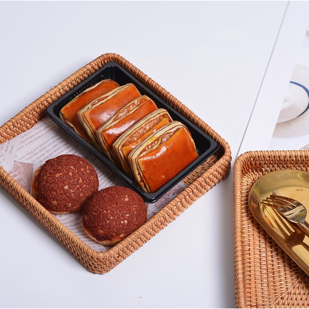 [Mã BMBAU50 giảm 10% đơn 99k] Khay mây chữ nhật DepotFix bày đồ ăn (Rattan tray set of 3 Size)