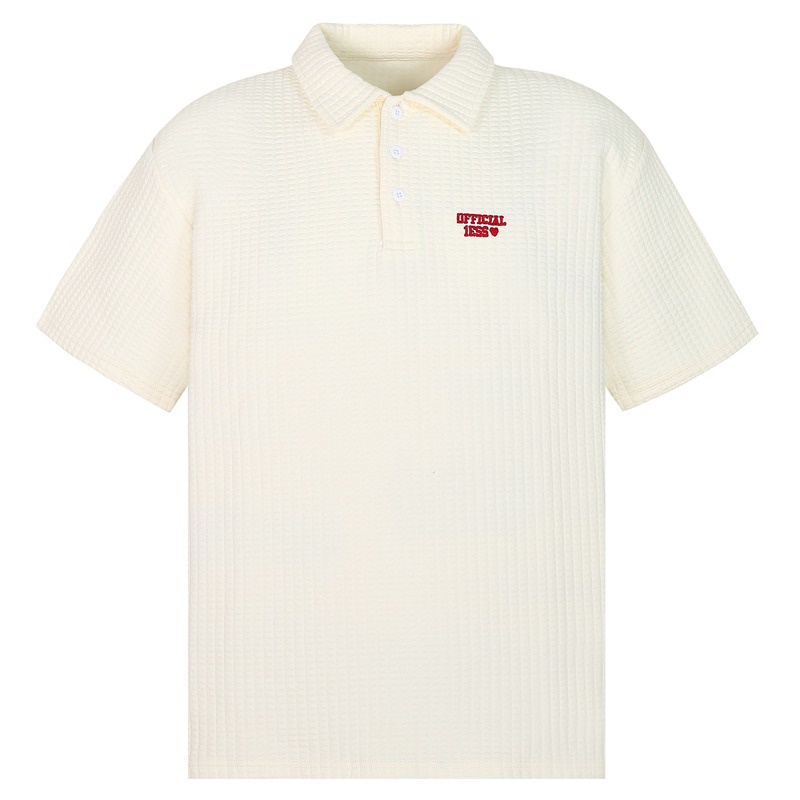 Áo thun xốp polo Official 1ESS - áo thun nữ polo chất thun xốp màu trắng họa tiết thêu chữ SIÊU HOT