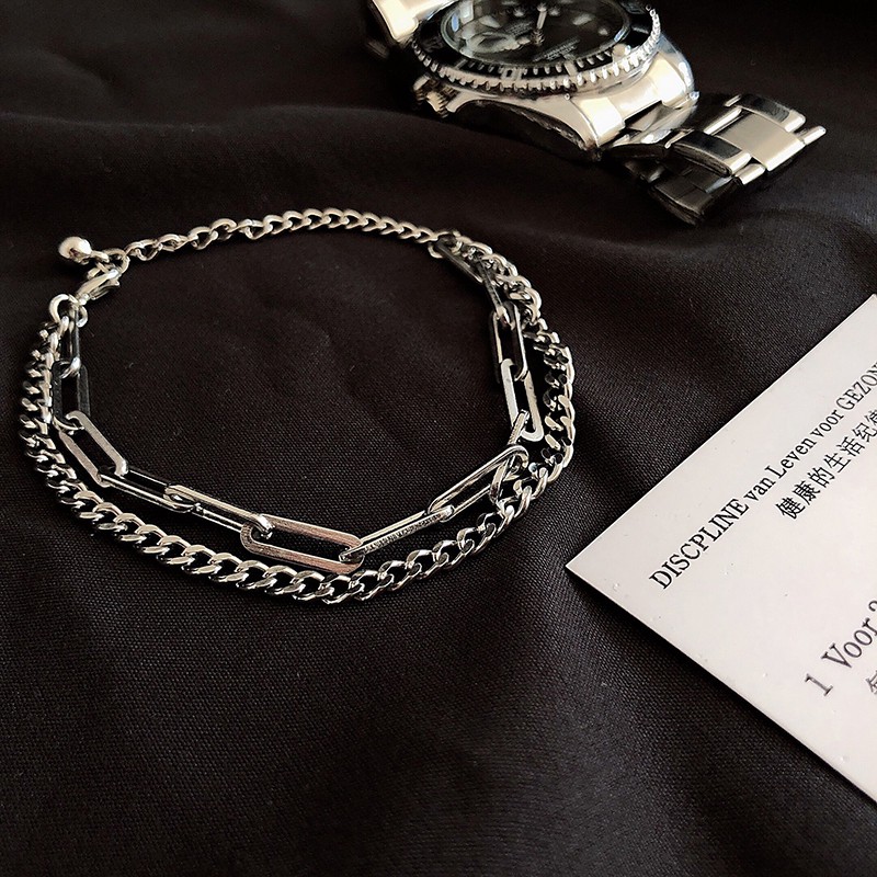 Korean personality double-layer design titanium steel bracelet A0004