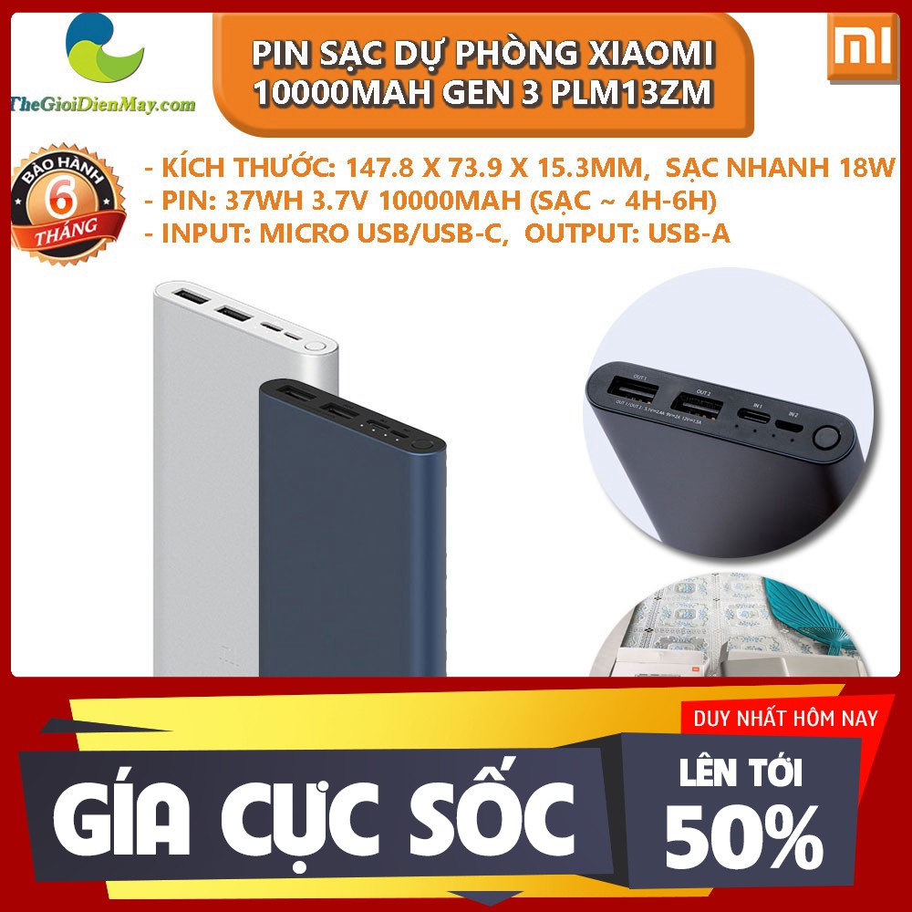 [ SALL OFF ] Pin sạc dự phòng Xiaomi 10000mah Gen 3 - Bảo hành 6 tháng - Shop Thế giới điện máy .