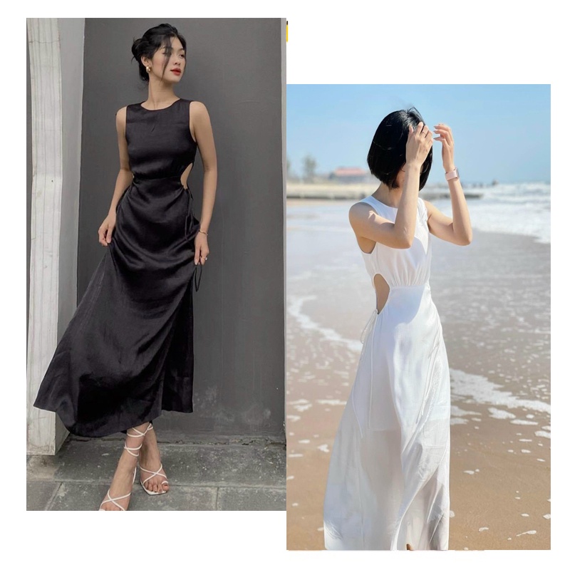 Đầm maxi lụa khoét eo váy nữ đi biển sát nách thời trang thiết kế nhẹ nhàng sang trọng