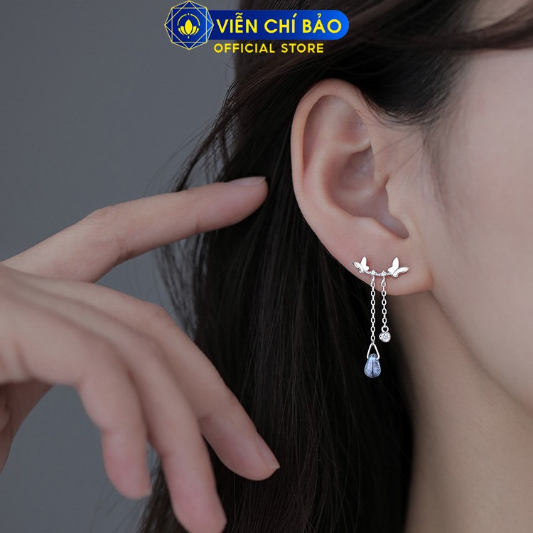 Bông tai bạc nữ cánh bướm giọt nước chất liệu bạc 925 thời trang phụ kiện trang sức Viễn Chí Bảo B400454