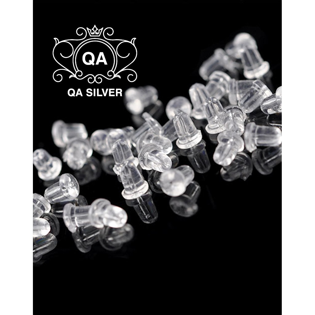 Chốt khuyên tai nhựa tròn trong suốt đế bông silicon cao su Bullet Earring Backs QA SILVER AC200604