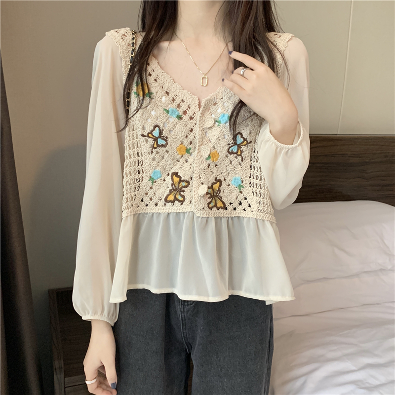 Áo voan SUXI phối ren phong cách Hàn Quốc dành cho nữ