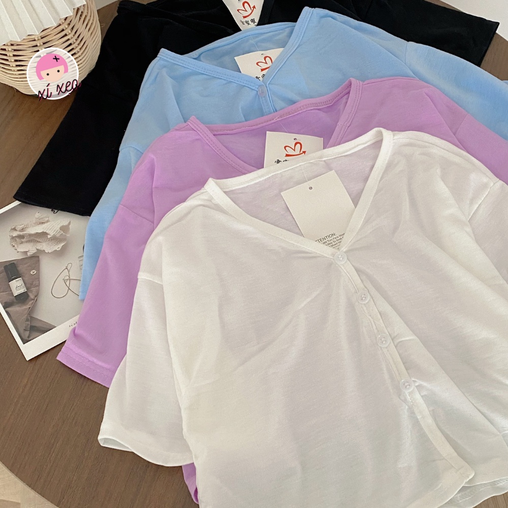 Áo croptop cổ tim sành điệu, áo thun trơn xixeoshop