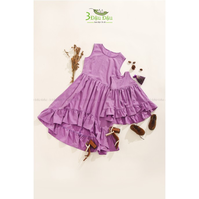 MVB0901 Đầm Mẹ và Bé Đuôi Cá Tím cực xinh chất Linen Thun Cao Cấp 3 Đậu Đậu-SB21
