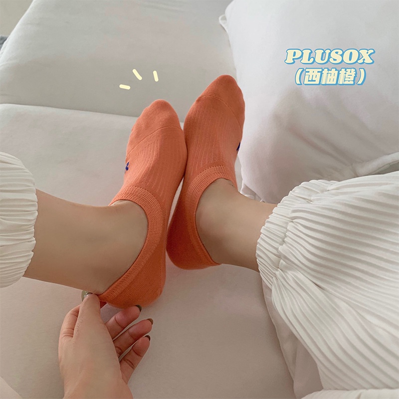 Plusox Vớ Thuyền Mỏng Thoáng Khí In Chữ Phong Cách Hàn Quốc Thời Trang Mùa Hè Cho Nữ