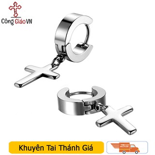 Bông Tai Thánh Giá Thời Trang Cho Nam, Khuyên Tai Công Giáo Cao Cấp ( Đen-Trắng)