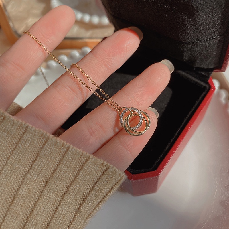 Dây chuyền YeYi thép titan mặt nhẫn đính đá zircon sang trọng thời trang cho nữ