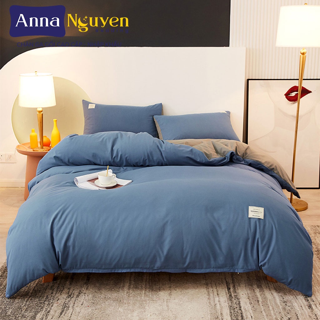 Bộ Chăn Ga Gối Đệm Cotton Lụa Tencel Drap Giường Màu Trơn Cao Cấp Bo Chun Drap - Anna Nguyen Bedding