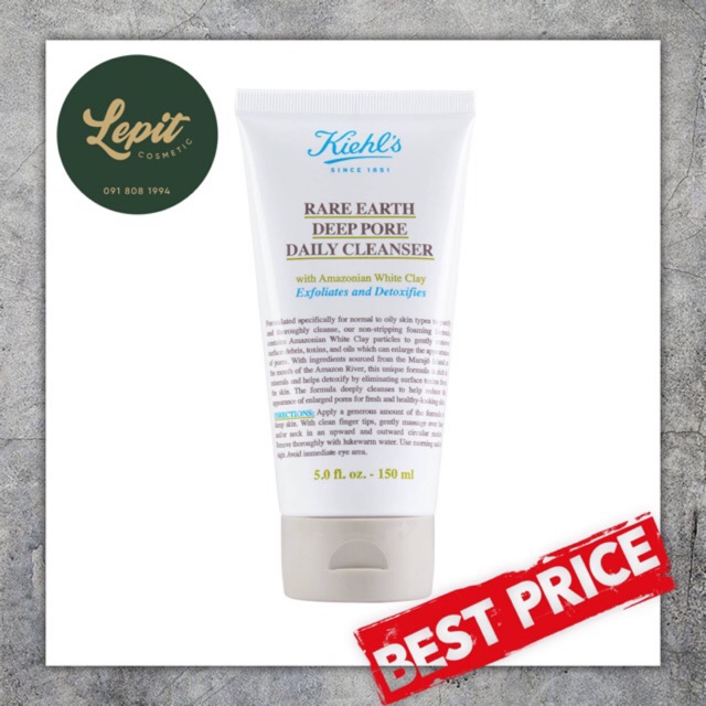 [Chính Hãng] Sữa Rửa Mặt Đất Sét Kiehls - Rare Earth Deep Pore Daily Cleanser 150ml -Srm Kiehls Đất Sét | BigBuy360 - bigbuy360.vn