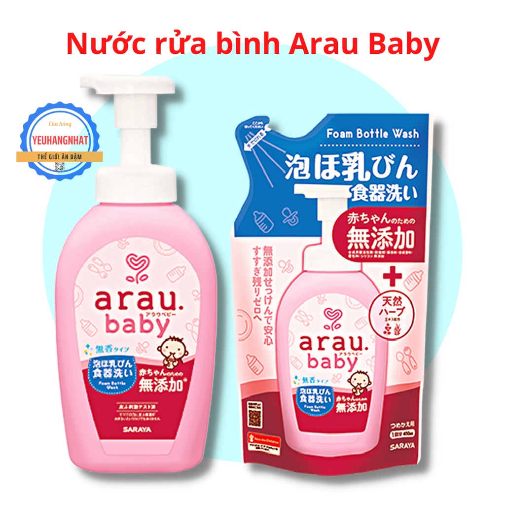 Nước rửa bình Arau Baby chai 500ml và túi thay thế 450ml