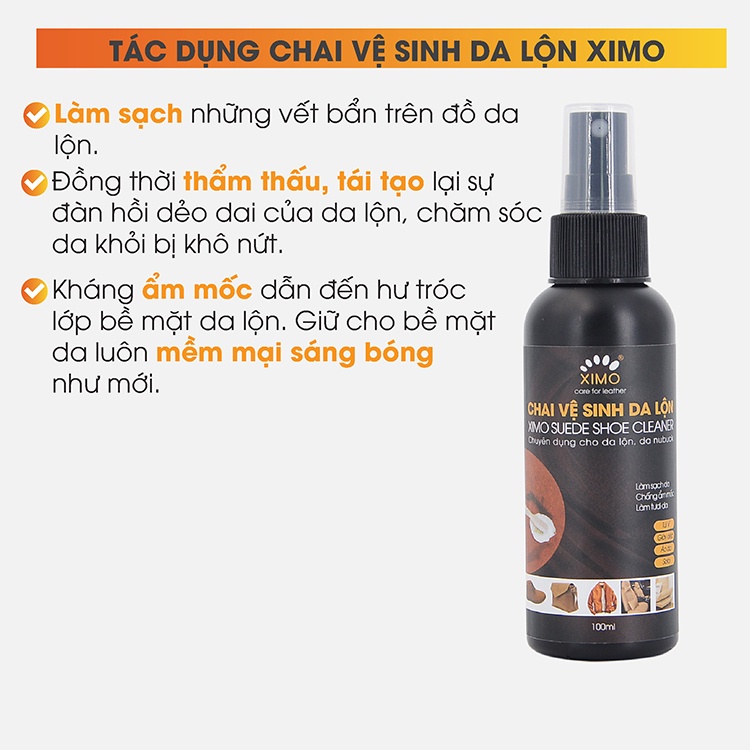 Chai Vệ Sinh Giày Da Lộn, Túi Ví, Áo, Ghế Da Lộn Giúp Làm Sạch, Chăm Sóc, Chống Mốc Suede Clean XIMO XI06