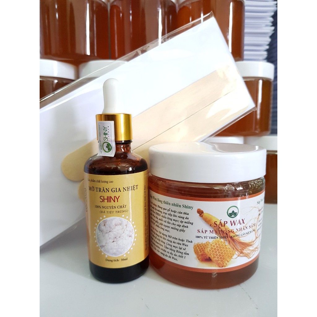 Combo Wax Lông Nhân Sâm Và Mỡ Trăn SHINY - HỘP ĐẠI ( 350gr +50ml mỡ trăn )