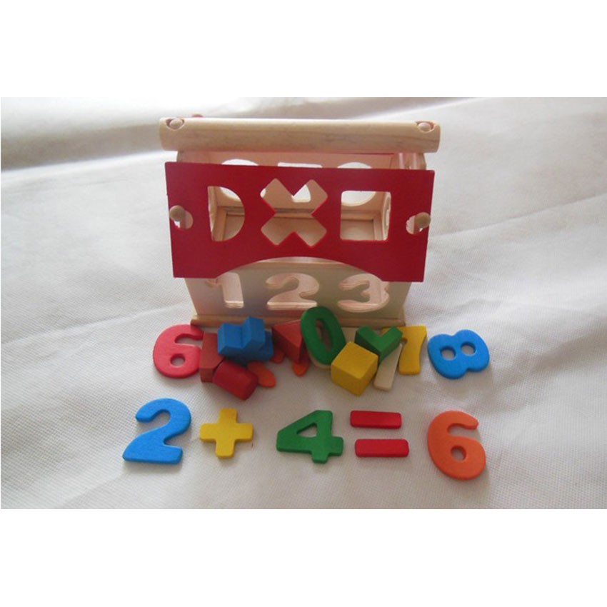 Nhà thả hình khối, số giúp bé tư duy phân biệt hình dạng màu sắc - Đồ chơi gỗ Montessori - Mina Shop- dochoigo012