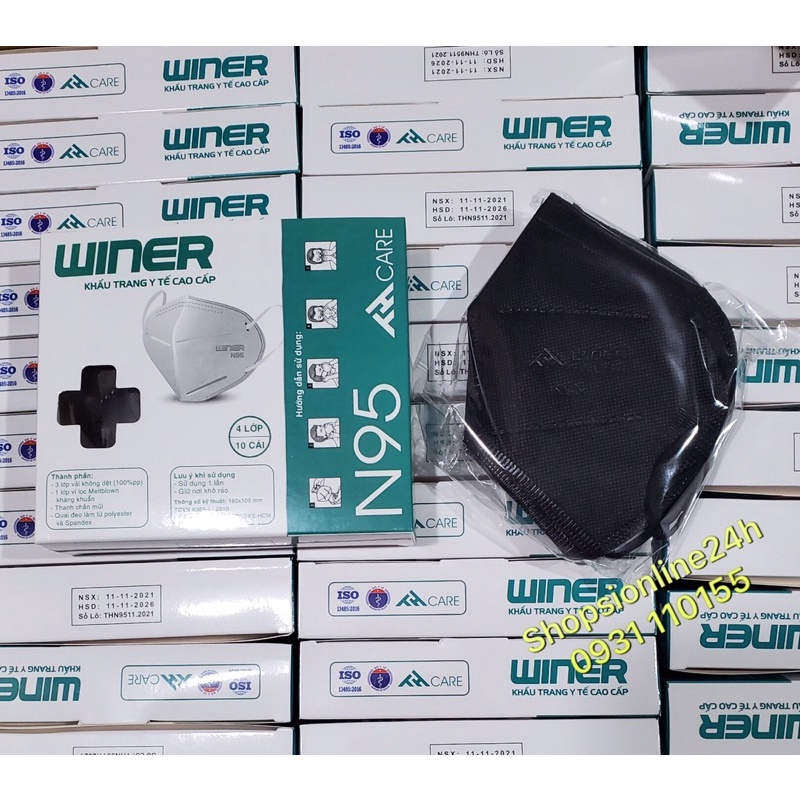 ✅ Hộp 10 cái khẩu trang y tế KN95 , N95 4 lớp kháng khuẩn Winer màu Đen