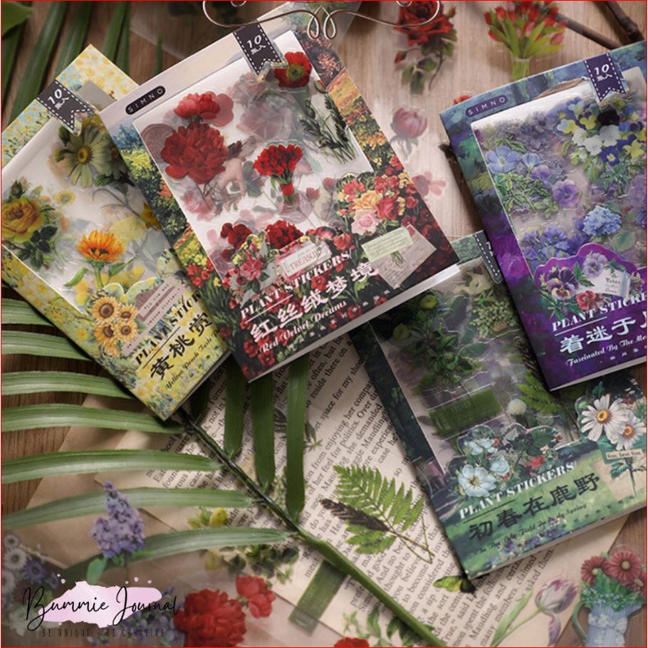 Combo 10 tấm sticker hoa, thực vật trang trí sổ journal, bullet journal, junk journal, scrapbook