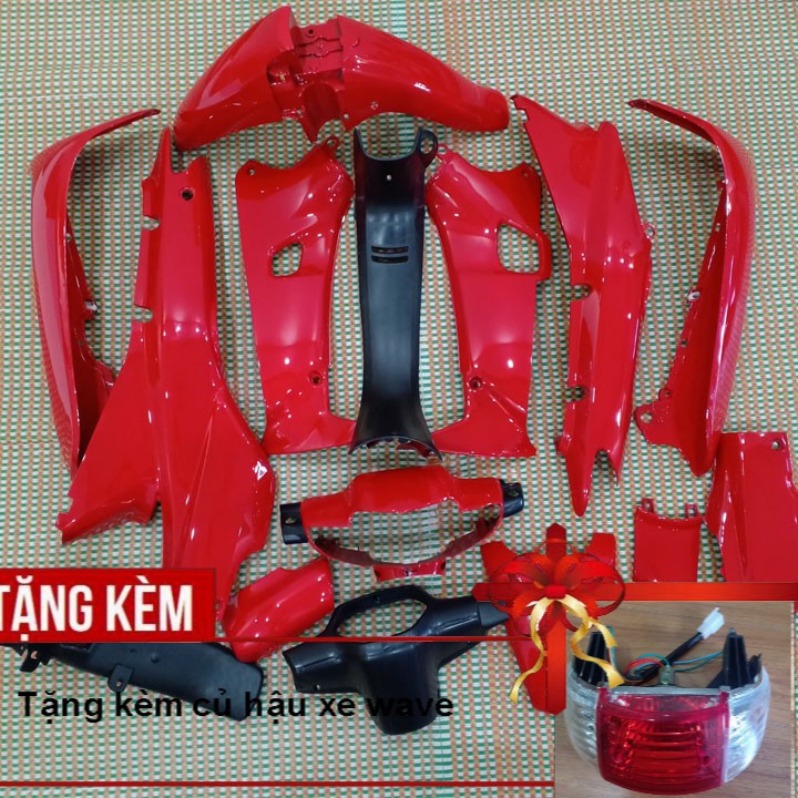 Dàn áo xe Wave Alpha - Wave zx - Wave 110 đời 2002 đến 2006, nhựa ABS nguyên sinh màu ĐỎ CỜ , tặng kèm Củ hậu cực sáng