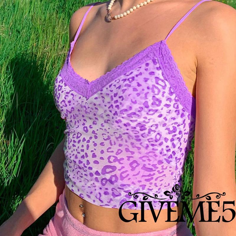 Áo Lửng Hai Dây Cổ Tim Họa Tiết Da Báo Quyến Rũ Dành Cho Nữ