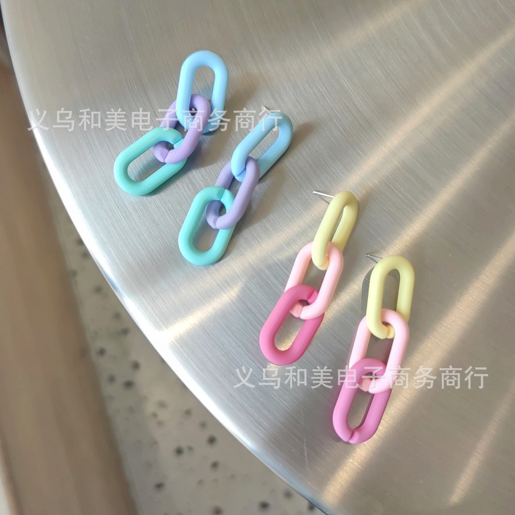 Bông Tai Dáng Dài Màu Sắc Tương Phản Phong Cách Hàn Quốc