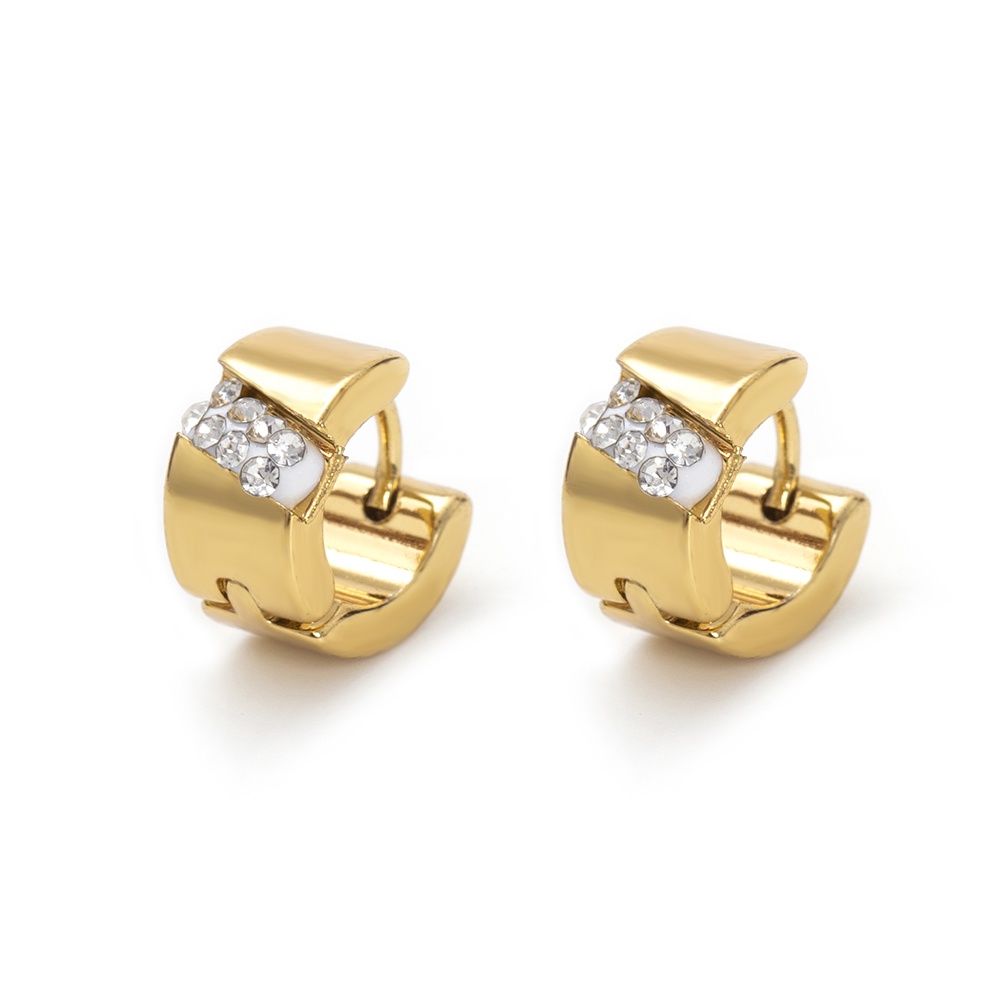 Khuyên Tai Tròn Nhỏ Đính Đá Bằng Thép Không Gỉ Phong Cách Hip hop Cho Nam Nữ