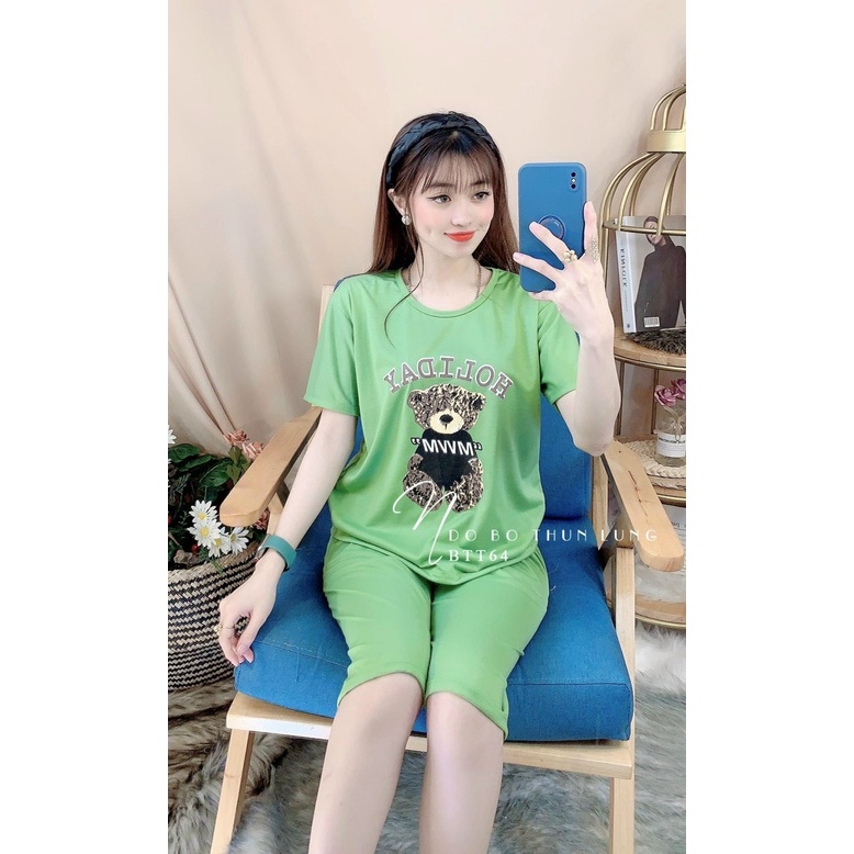 Đồ Bộ Mặc Nhà, Kiểu Lửng, Họa Tiết Teddy ,Chất Vải Coton Mềm Mát, Đủ Màu Sắc, Free Size (từ 40 đến 55kg)