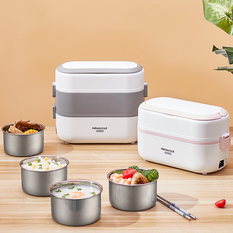 Hộp cơm cắm điện MINISTYLE 2 tầng 4 bát inox có chế độ giữ nhiệt, hâm nóng và tự nấu chín thức ăn đa chức năng GUDEO | BigBuy360 - bigbuy360.vn