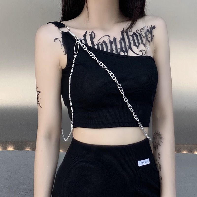 Camisole Street Shooting Punk Chain One Shoulder Women Summer New Wild Short Slim Top Women
