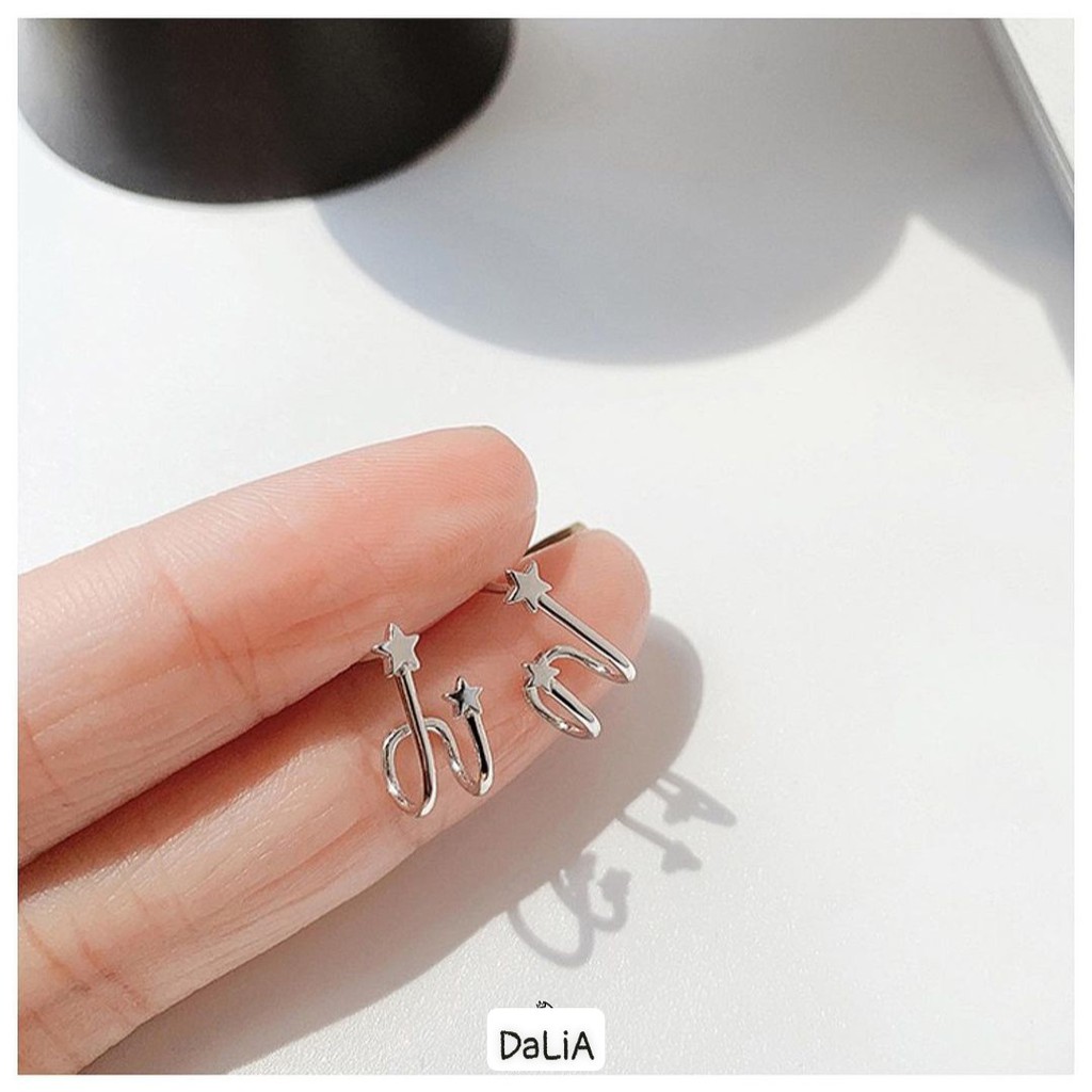 Bông tai bạc nữ thật hình ngôi sao đôi rơi ngược gió DaLiA Jewelry khuyên tai bạc chuẩn 925