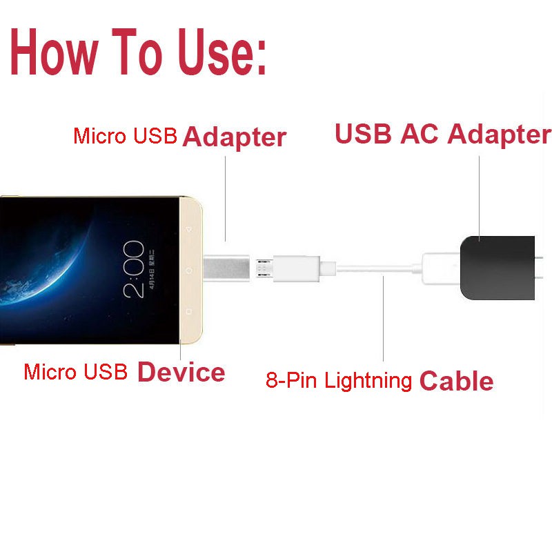 Bộ Chuyển Đổi Từ  Lightning 8 Chân Sang Jack Cắm Micro USB Cho Điện Thoại Android